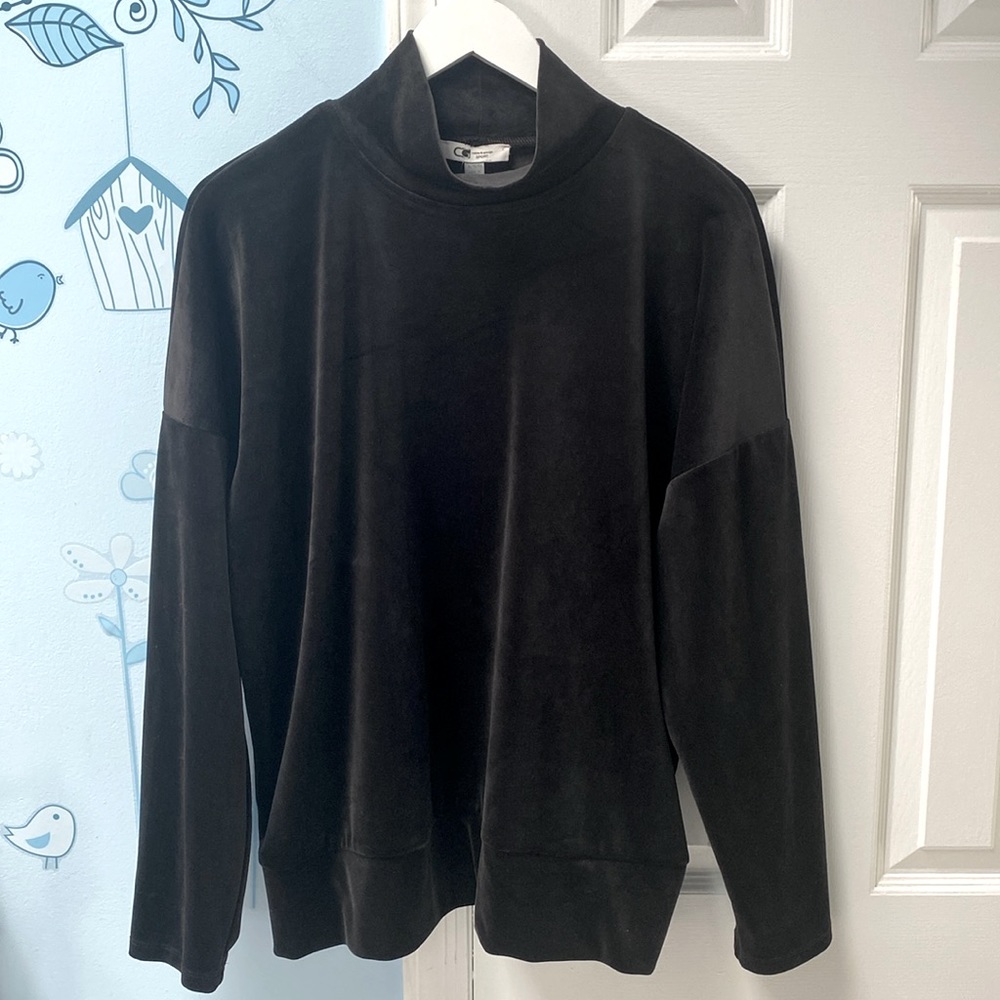 NWT Cable & Gauge Sport Velour Black Sweatshirt Women's Cozy Pullover Size XL !!